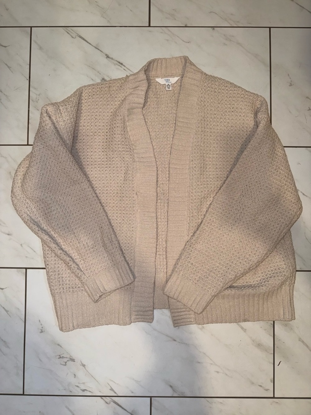 Time and Tru Open-Front Knit Cardigan - Cream